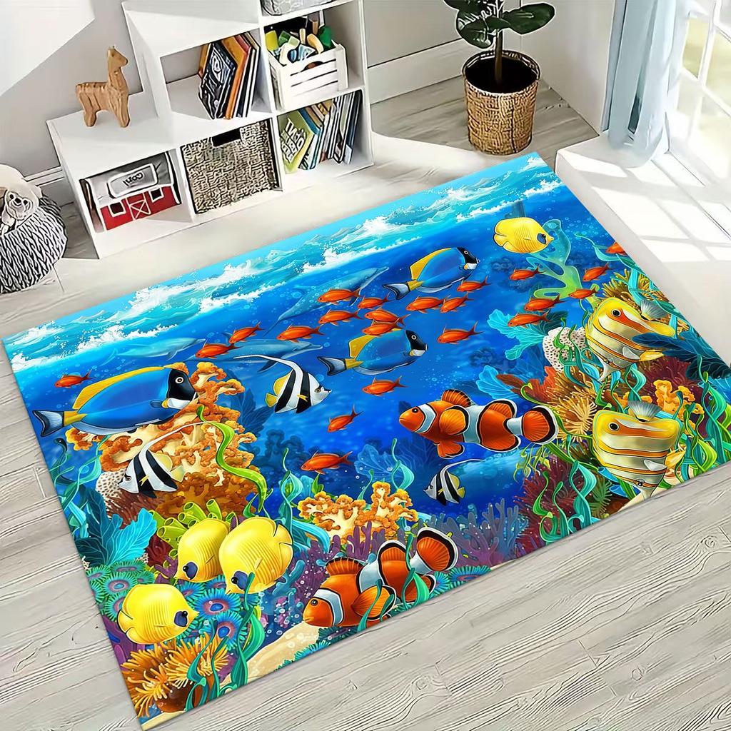 2026 New Underwater World Sea Dolphin Turtle Coral Rug for Bedroom Living Room Sofa Home Doormat Decor,Kids Non-slip Floor Mat