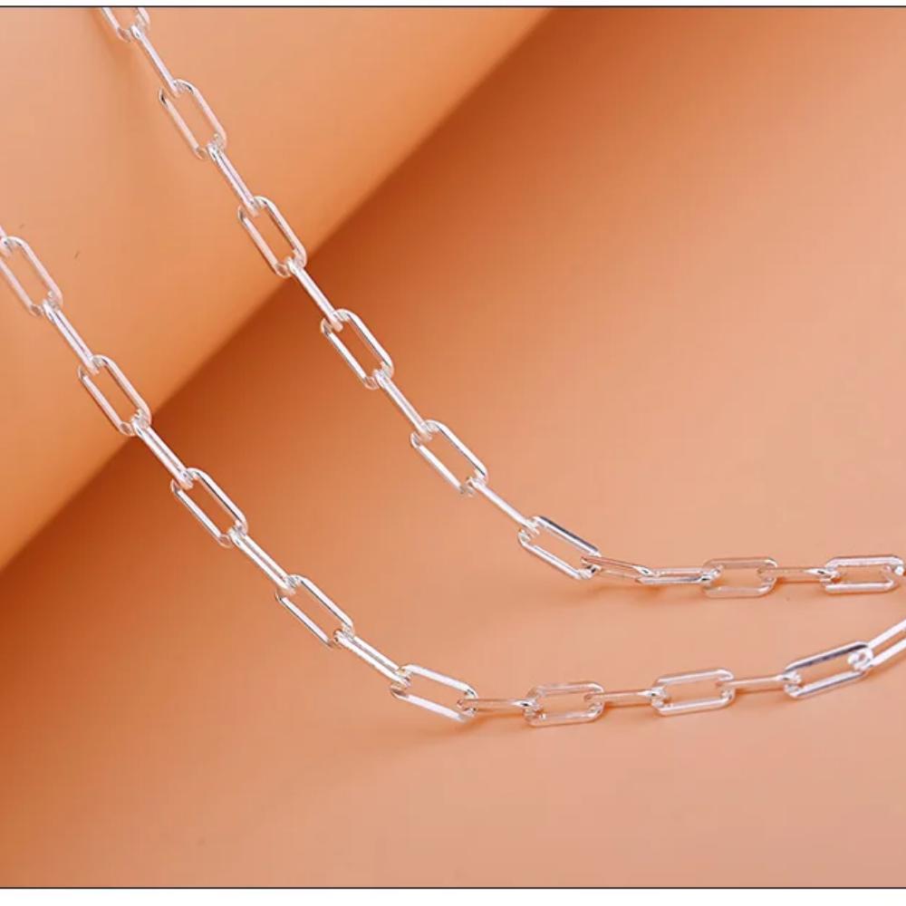 925 Sterling Silver Stylish Exquisite Cut Paper Clip Necklace Necklace Birthday Party Jewelry Gift
