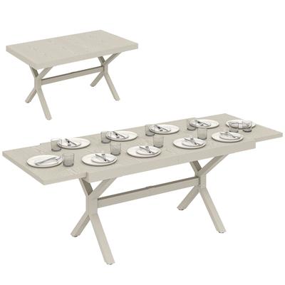 Outdoor Extendable Dining Table 154/214 Cm for 8-10 People Aluminium Steel with Wood Imitation Top Grey