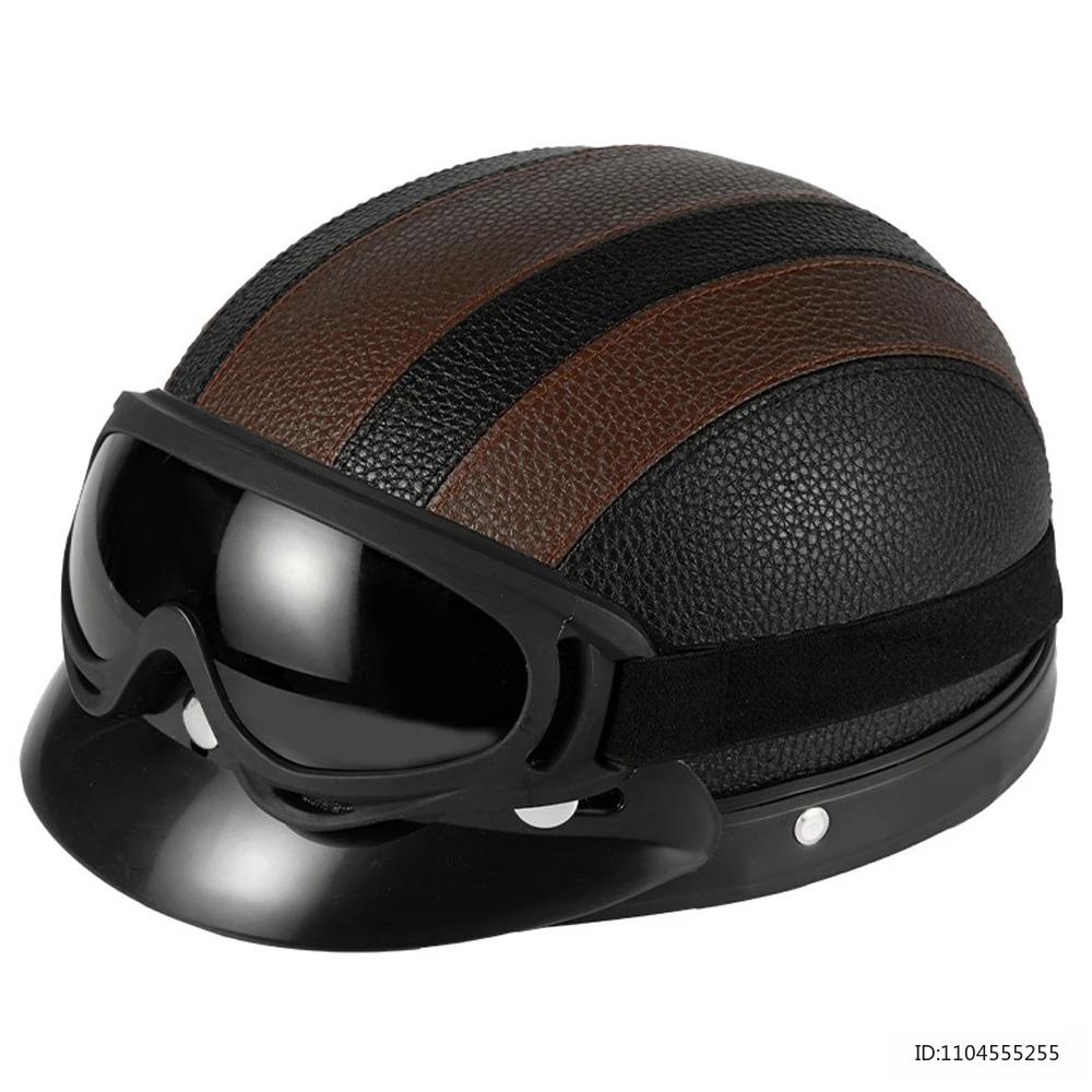 Vintage Half Helmet for Motorcycle Motorbike Leather Open Face Half Helmet Riding Casco Moto Scooter Moto Helmet DOT Approved