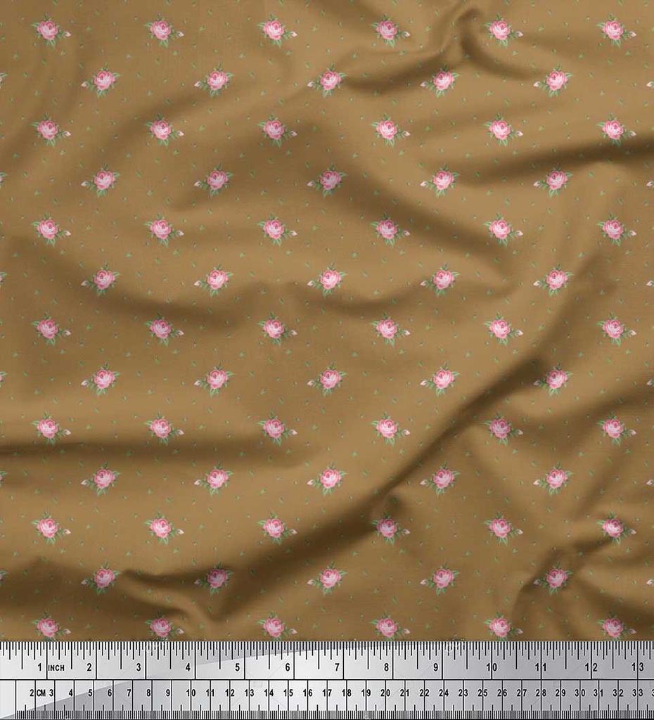 Soimoi Japan Crepe Satin Fabric Leaves & Rose Floral Printed Craft Fabric by the Metre 42 Inch
