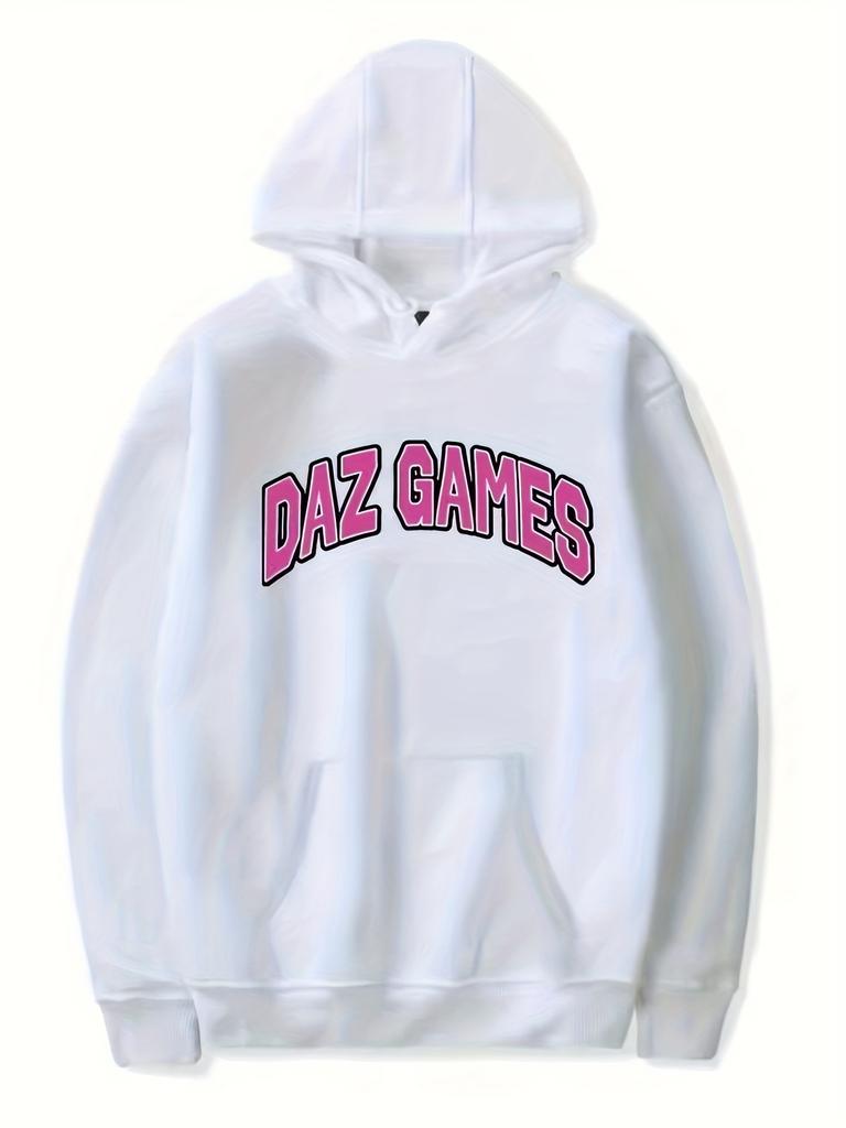 Daz Games Casual Polyester Pullover with Drawstring Hot Stamping and Relaxed Fit for Men and Women Sweater Hoodie