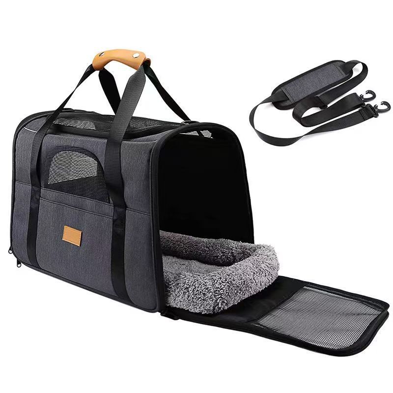 Portable Pet Carrier With Oxford Material For Outdoor Travel And Ventilated Design