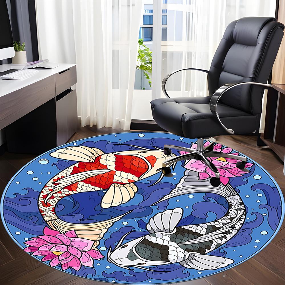 1PC Koi Fish Chair Carpet for Office, Indoor Non-Slip Washable  Carpet, Soft Comfortable Mat For Office Room yy250930093