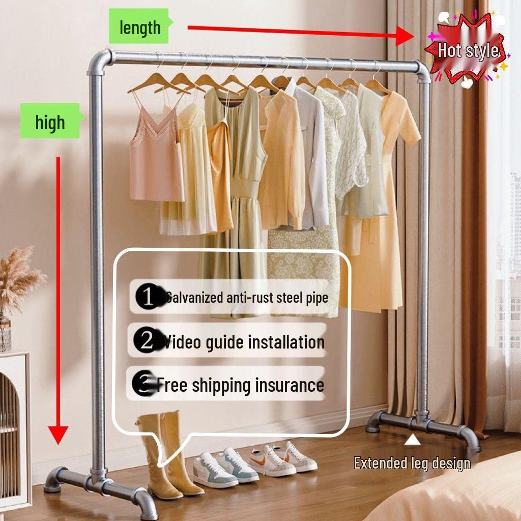 Thickened Steel Pipe Clothes Rack: Reinforced Floor-Standing Rack for Bedroom and Balcony