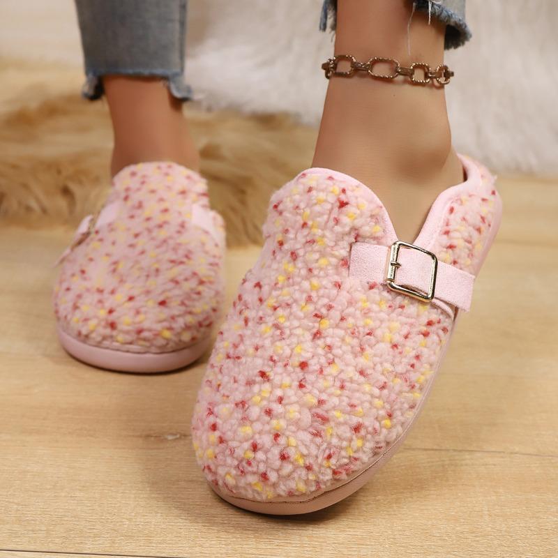 

Fashion Flat Cotton Mopping Women s Fashion Round Toe Multicolor Metal Buckle Soft Sole Non-Slip Wrapped Toe Shoes 41 розовый