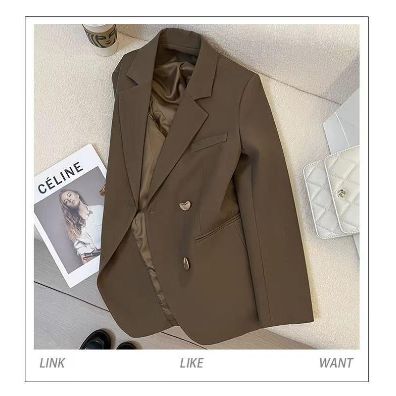 Women S Loose Fit Casual Brown Blazer For Spring Autumn Slimming Elegant Small Size