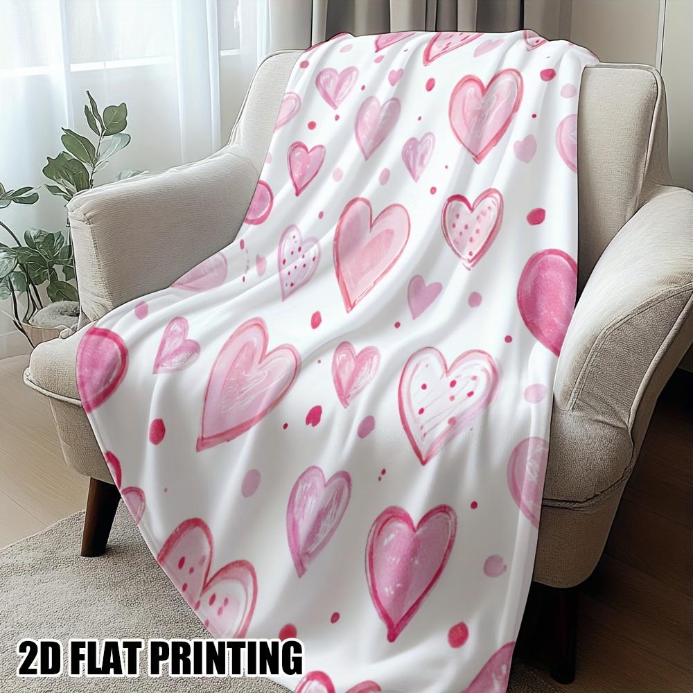 Ultra Soft Lightweight Flannel Blanket Valentine's Hearts Printed, Perfect for Nap Travel Office Outdoor, Aesthetic Design