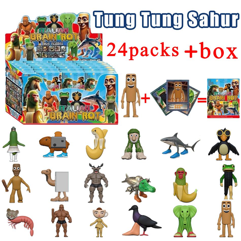 Italian Brainrot Tung Sahur Figure Toy Tralalero Tralala Figures Bombardino Crocodilo Shimpanzini Bananini Model Decor Doll Gift