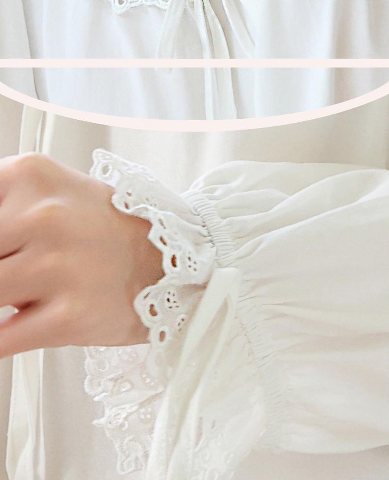 Cămașă de noapte de bumbac cu mâneci lungi pentru femei, stil curte - Largă, mărime plus, moale, pijama de toamnă/iarnă pentru purtare în interior/exterior