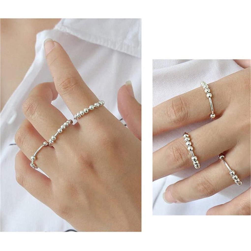 Bead Ring Fidget Rings Simple Steel Jewelry Style Beads Stainless Rotation Gift Copper Anti-stress Free
