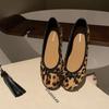 Sheepskin version of grape mother, the same leather classic round head bow leopard print single shoes women's shallow mouth ballet flats
