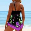 Women's Swimwear Tankini 2 Piece Swimsuit White Curved Flowers Print Vacation Bathing Suits