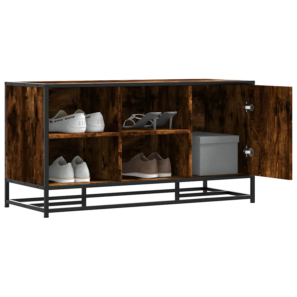 Shoe Bench Smoked Oak 100 x 40 x 53.5 cm Wood Based Panel and Metal