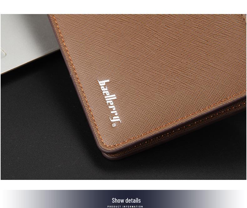 Baellerry Men's Long Wallet: European & American Style, Cross Pattern, Multi-Card Holder, Zipper Design.