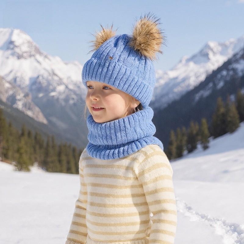 Strickmützen-Set für Kinder mit Ohrenschützern und Schal für den Winter, für Wärme im Freien, Kinderzubehör