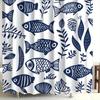 Elegant Navy Blue Fish and Plant Print Shower Curtain, Perfect for Bathroom Decor, Bathroom Curtains|Artistic Shower Curtain