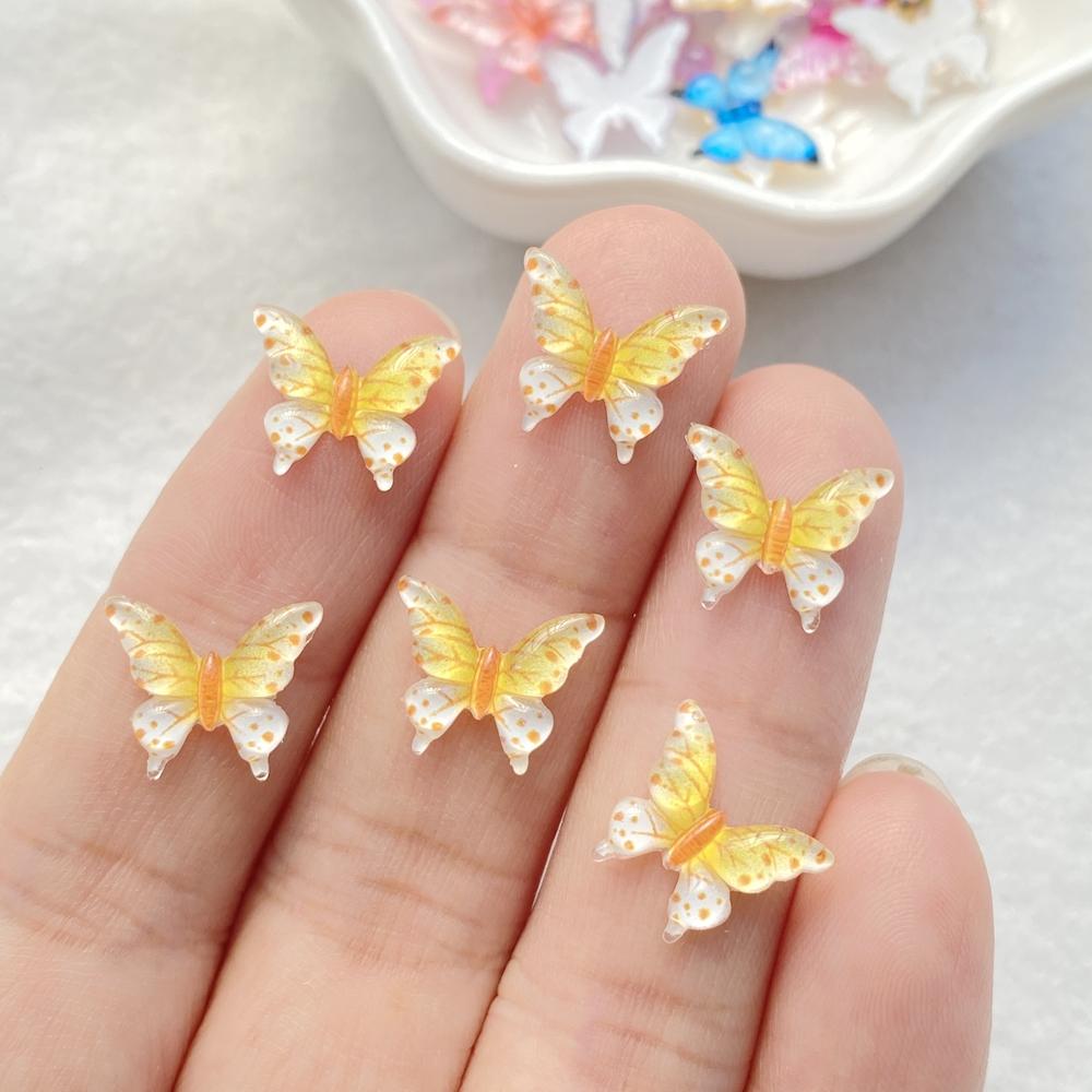 50Pcs Cute Mini Cartoon Colorful Butterflies Nail Art Resin Designer Charms Diy Craft For Nail 3D Decorations Jewelry