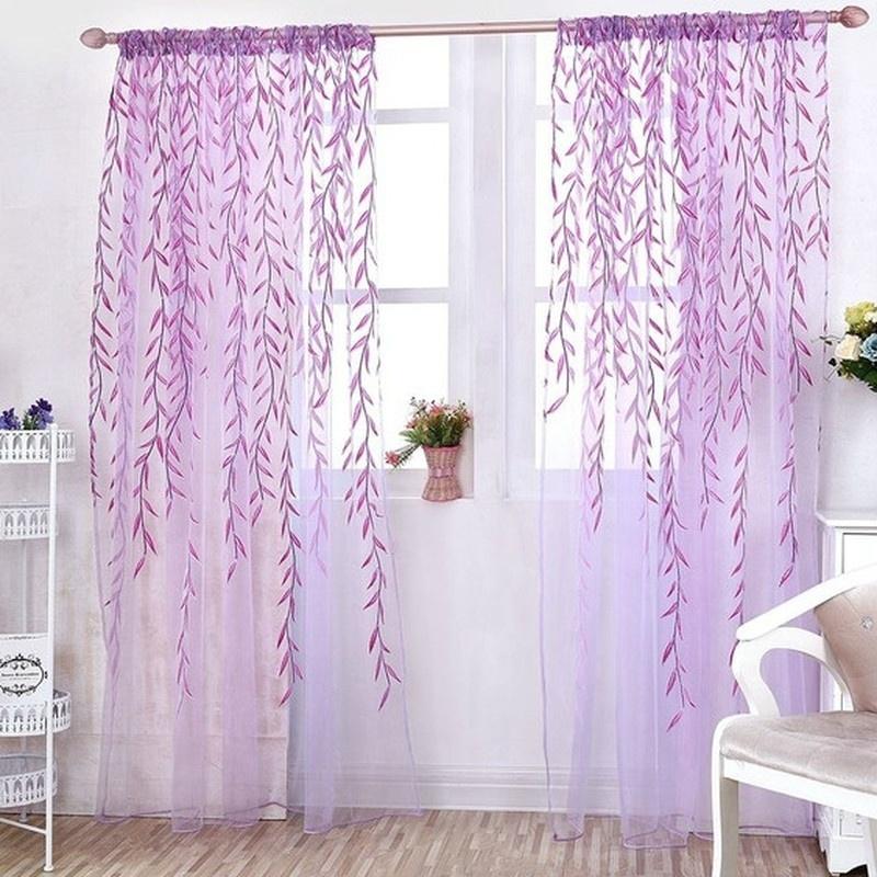 1 ks proutěné průhledné záclony s listy, záclony v pastoračním stylu, květinové okenní dekorativní záclony do ložnice a obývacího pokoje