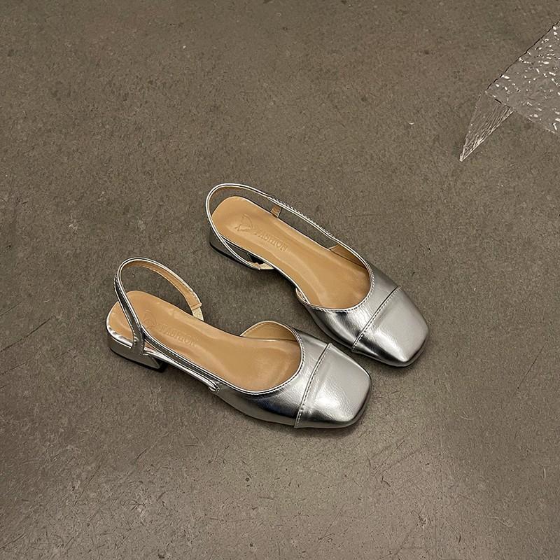 2025 spring and summer Mary Jane shoes children's medium heel bag head sandals women's thick heel single shoes square head French high heels