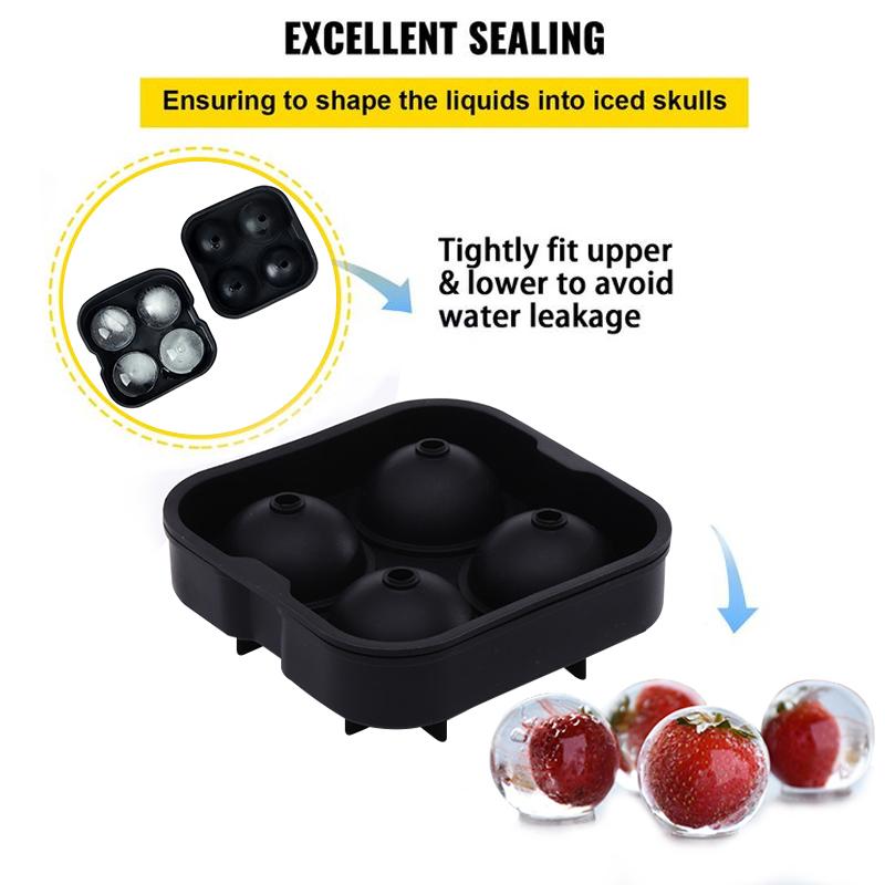 4/6 cavity silicone ice hockey tray, reusable round ice cube mold, perfect tool for frozen cocktails in kitchen bars