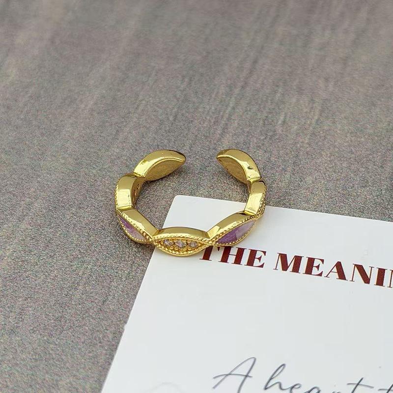 Purple Brilliant Enamel Medieval Vintage Open Ring Retro Personality Niche High Sense Stacked Index Finger Ring