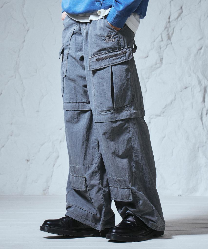 TRAVEL Detachable Pigment Parachute Pants Smoky Gray