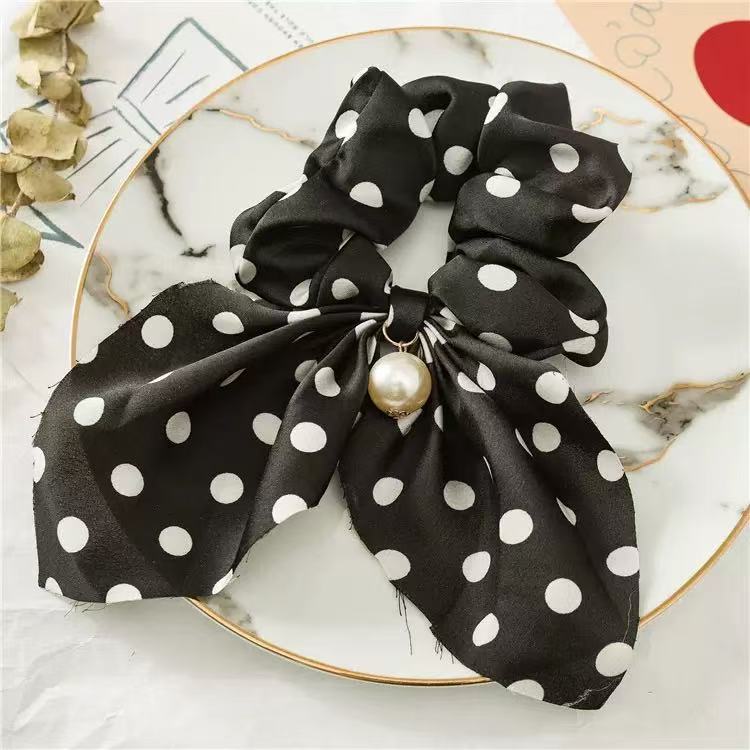Chiffon Bowknot Silk Hair Scrunchies Women Pearl Ponytail Holder Hair Ties Hair Rope Rubber Bands Headwear Hair Accessories