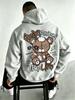 American Style Trendy Patched Stuffed Bear Sweatshirt with Back Print and Hooded Casual T-shirt for Both Men and Women