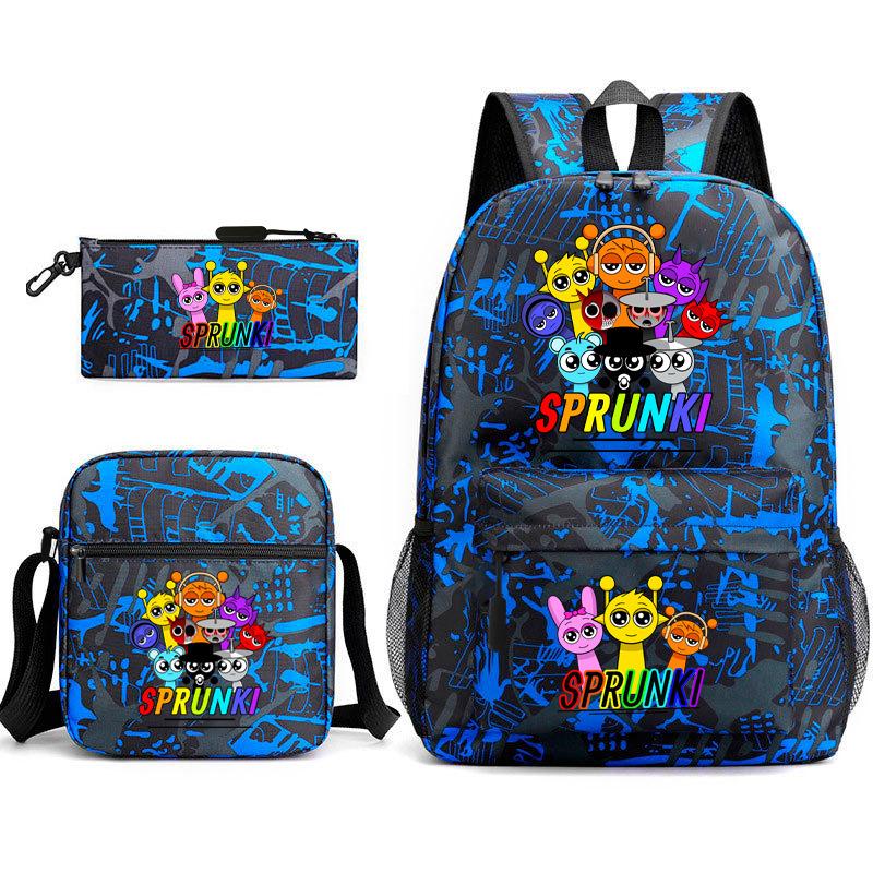 Rhythm box game merchandise student bag sprunki cartoon starry sky backpack leisure bag 3-piece set D
