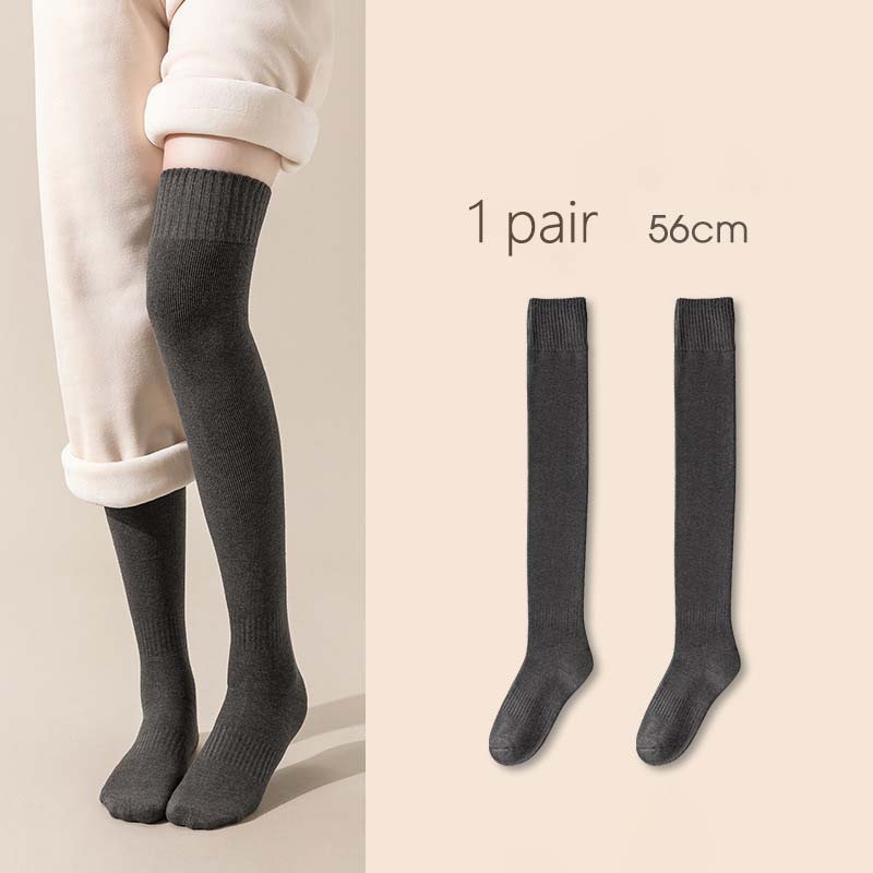 2 Pairs Sets Winter Thick Warmer Stockings For Women Knit Cotton Thermal Over Knee Socks Casual Solid Color Knee Long Sock