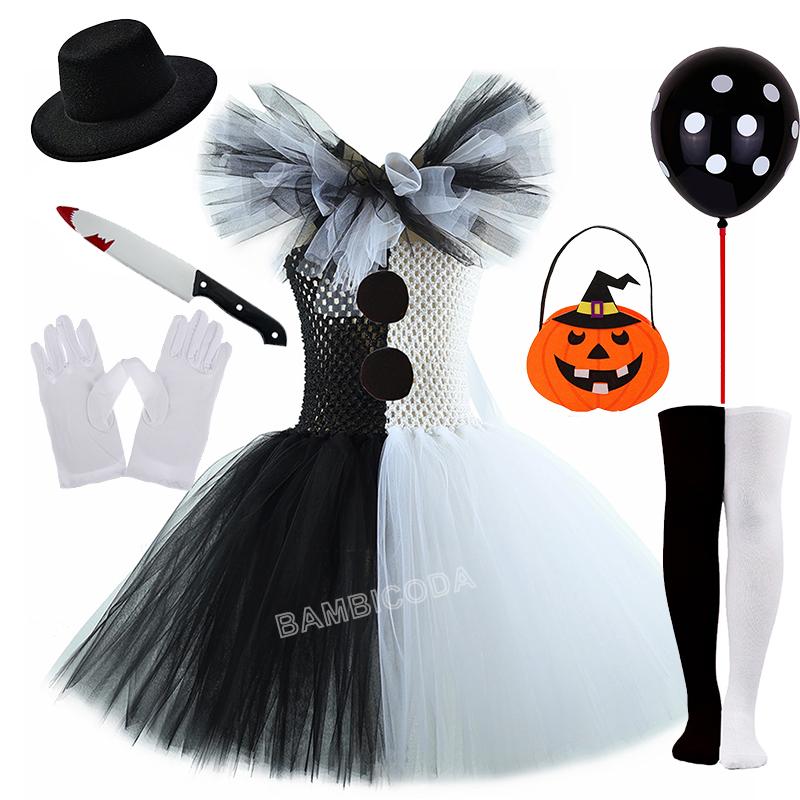 Das Clownskostüm Terrifier Art Girl Schwarz Weiß Ausgefallenes Tutu-Kleid Horror Joker Kleid für Mädchen Halloween Karnevalsparty Kostüme