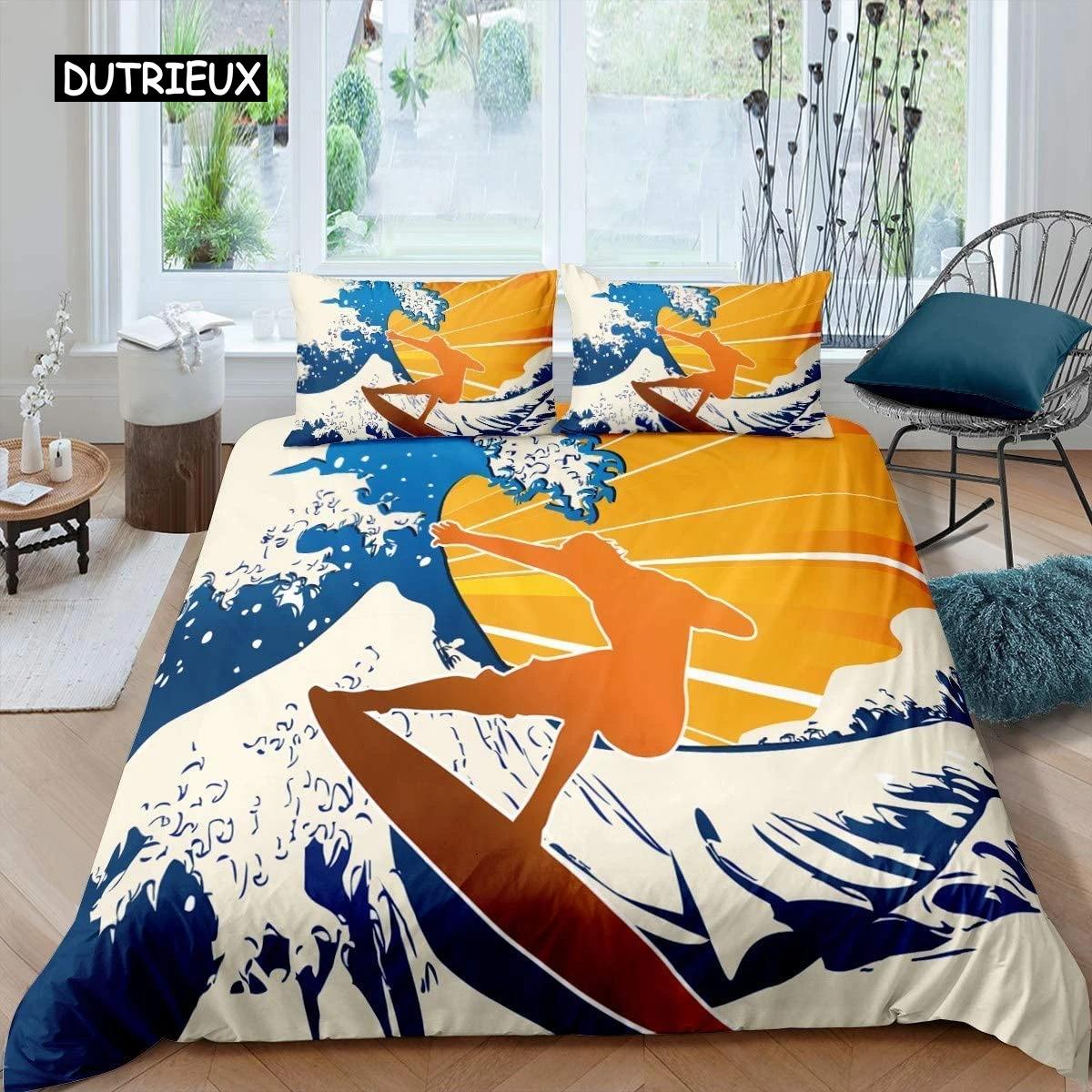 

Surf Duvet Cover Set Beach Printed Hawaii Vacation Bedding Set for Adult Women Girl Tropical Botanical Cover EU Single 135x200cm