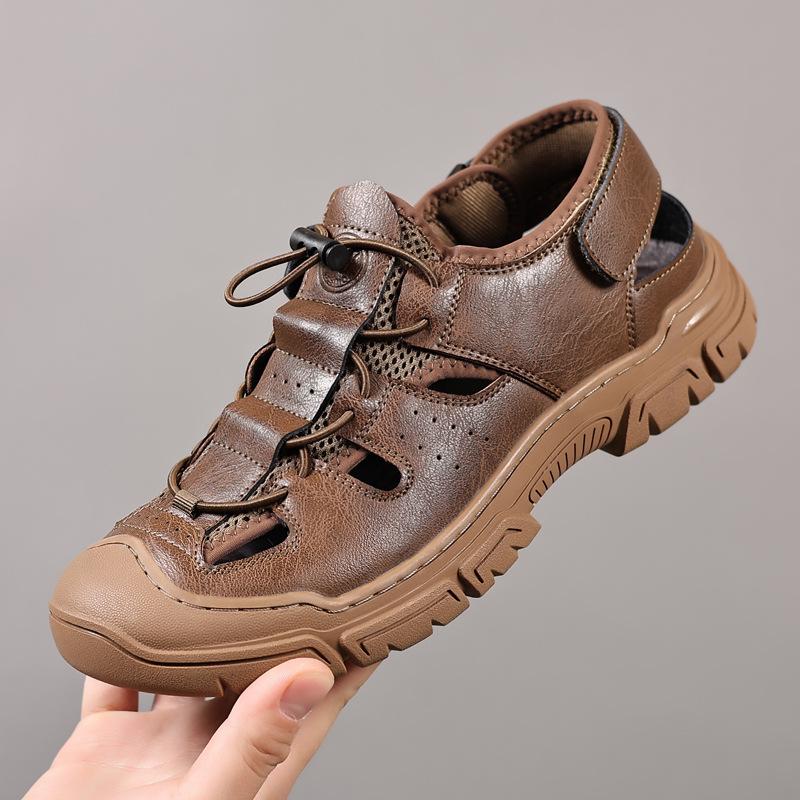 

Лето 2024 года, новые мужские повседневные кожаные туфли ручной работы, мужские полые дышащие кожаные сандалии, нескользящие и износостойкие 0955 44 коричневый