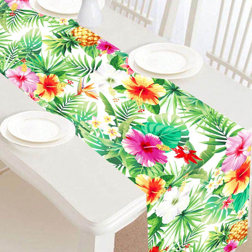 Summer Hawaiian Floral Table Runner Flamingo Birthday Party Decor Kids Aloha Hawaii Tropical Party Supplies Dining Table Decor