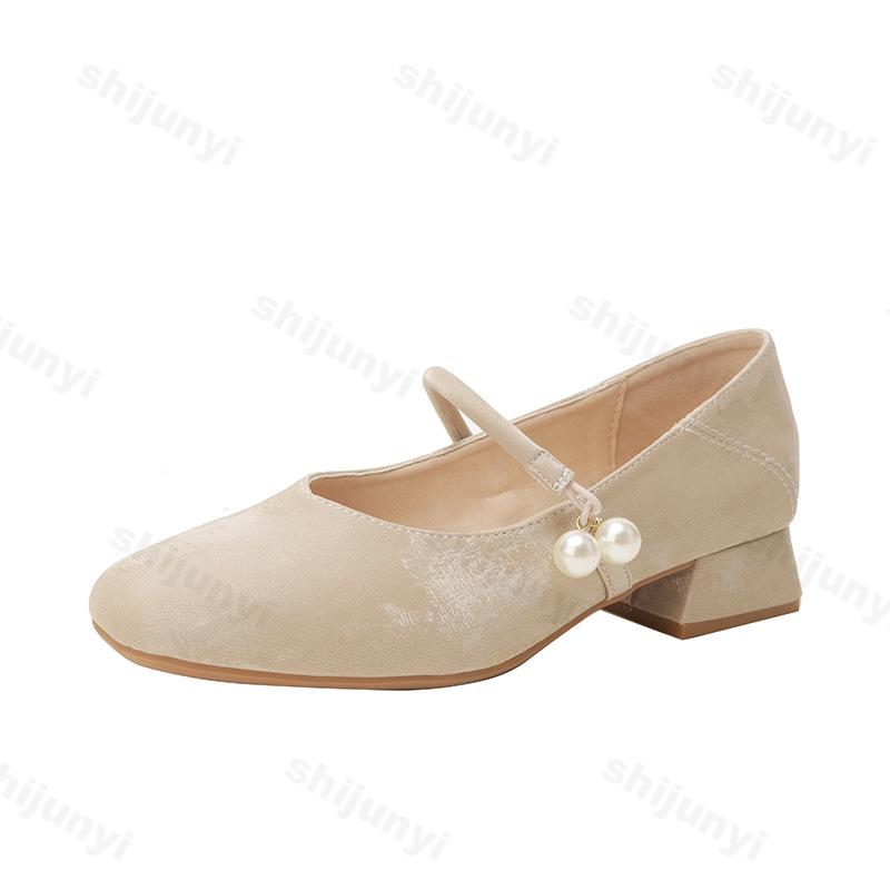 Fashion Square Toed Thick Soled Single Shoes for Women Spring 2025 New Shallow Comfortable Fashion Elegant Single Buckle Mary Jane Shoes