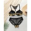 Damen sexy Dessous-Set mit Frontverschluss, Chrysanthemenmuster und Stahlbügel Push-Up-Unterwäsche-Set A3116