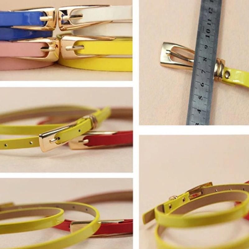 1Pc 12 Candy Colors Women'S Leather Belt Skinny Thin Dress Belt Waist Belt Waistband Dress Coat Waist Seal Jeans Belt