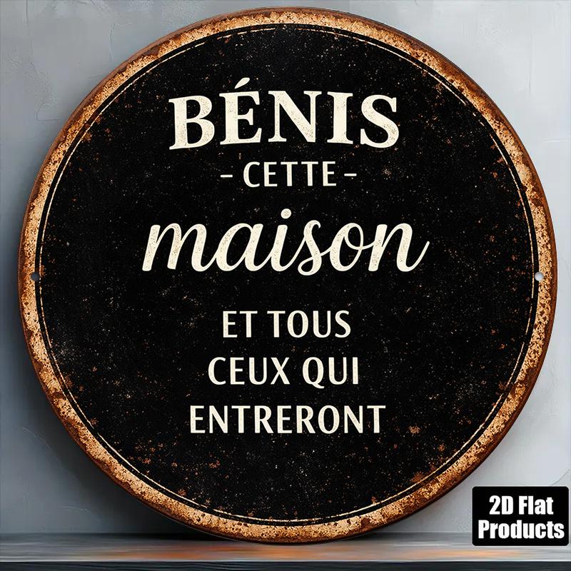 pc InXCm D Flat Round Sign Vintage Plaque about Bnis Cette Maison Bless This House And All Who Enter It Decorat