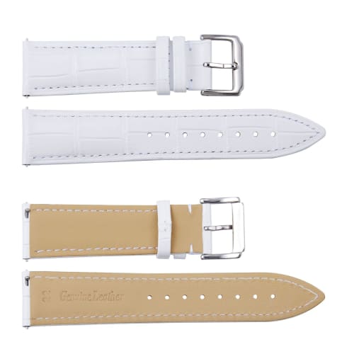 BINLUN Leather Watch Band, Quick Release, Replacement Strap for Men and Women, Crocodile Leather Pattern, Smartwatch Strap (18mm, White)