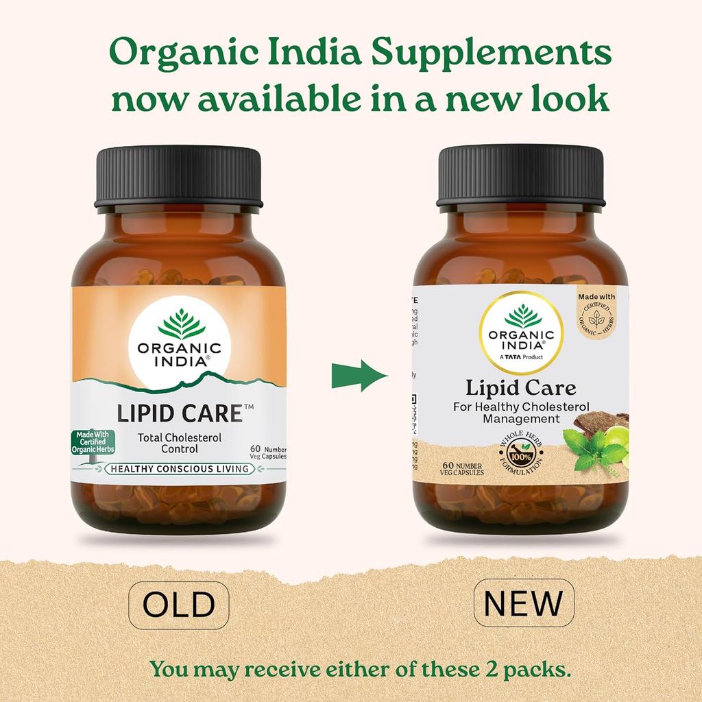 Organic India Lipid Care 60 Veg Capsules Pack of 2 Heart Health Cholesterol Support Supplement