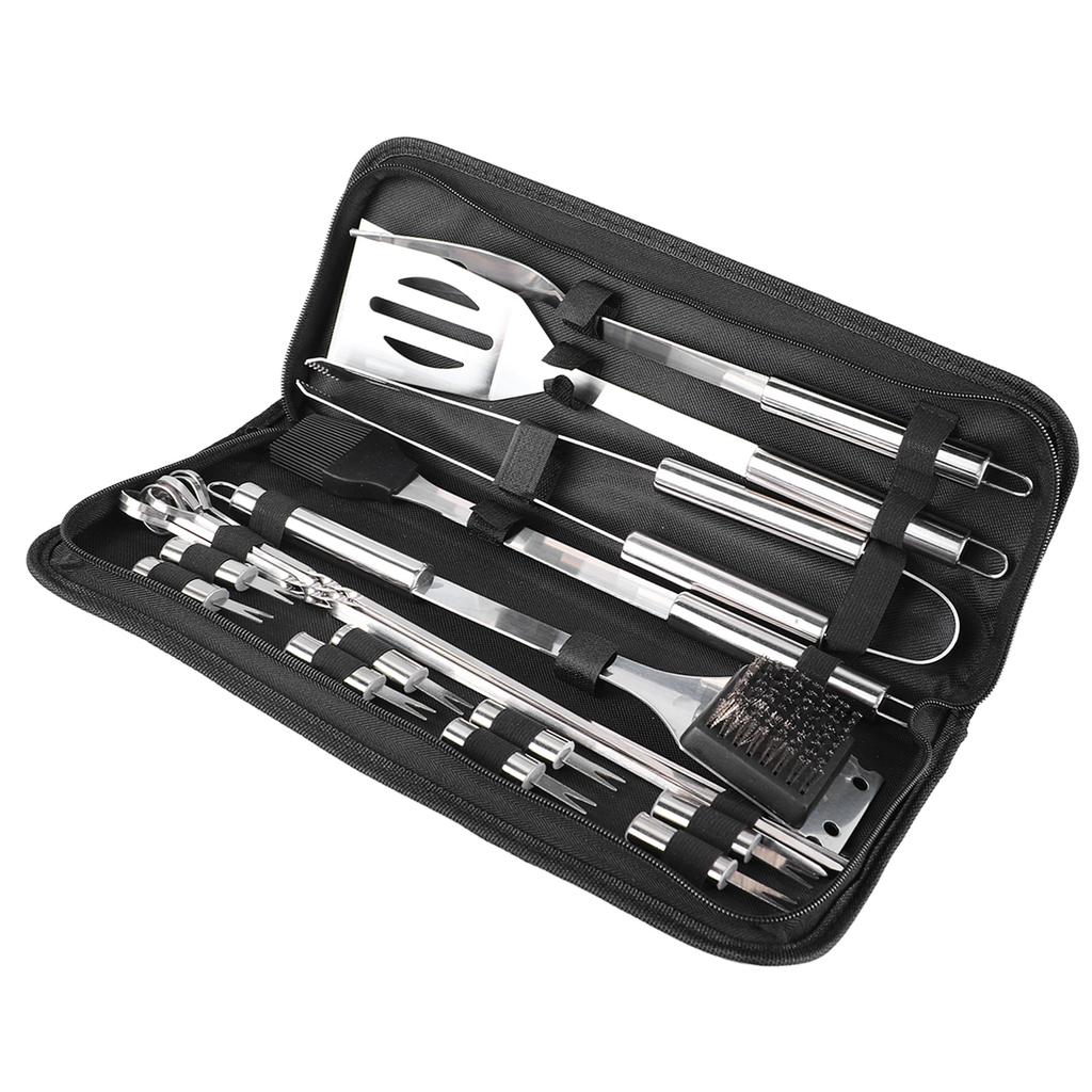 20pcs BBQ Grill Set Professional Stainless Steel Tongs Spatula Fork Brush Barbecue Tool Set for