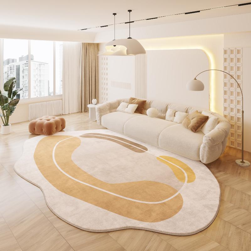 Cream Style Carpets for Living Room Irregular Shape Plush Bedroom Decor Carpet Fluffy Soft Bedside Rug Thick Washable Floor Mat