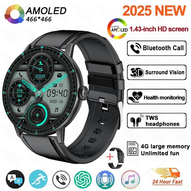 2026 New 4GB large Memory Man Woman Smartwatch 3D Surround Vision Built-in App AI Voice Assistant Music TWS Headphone Smartwatch