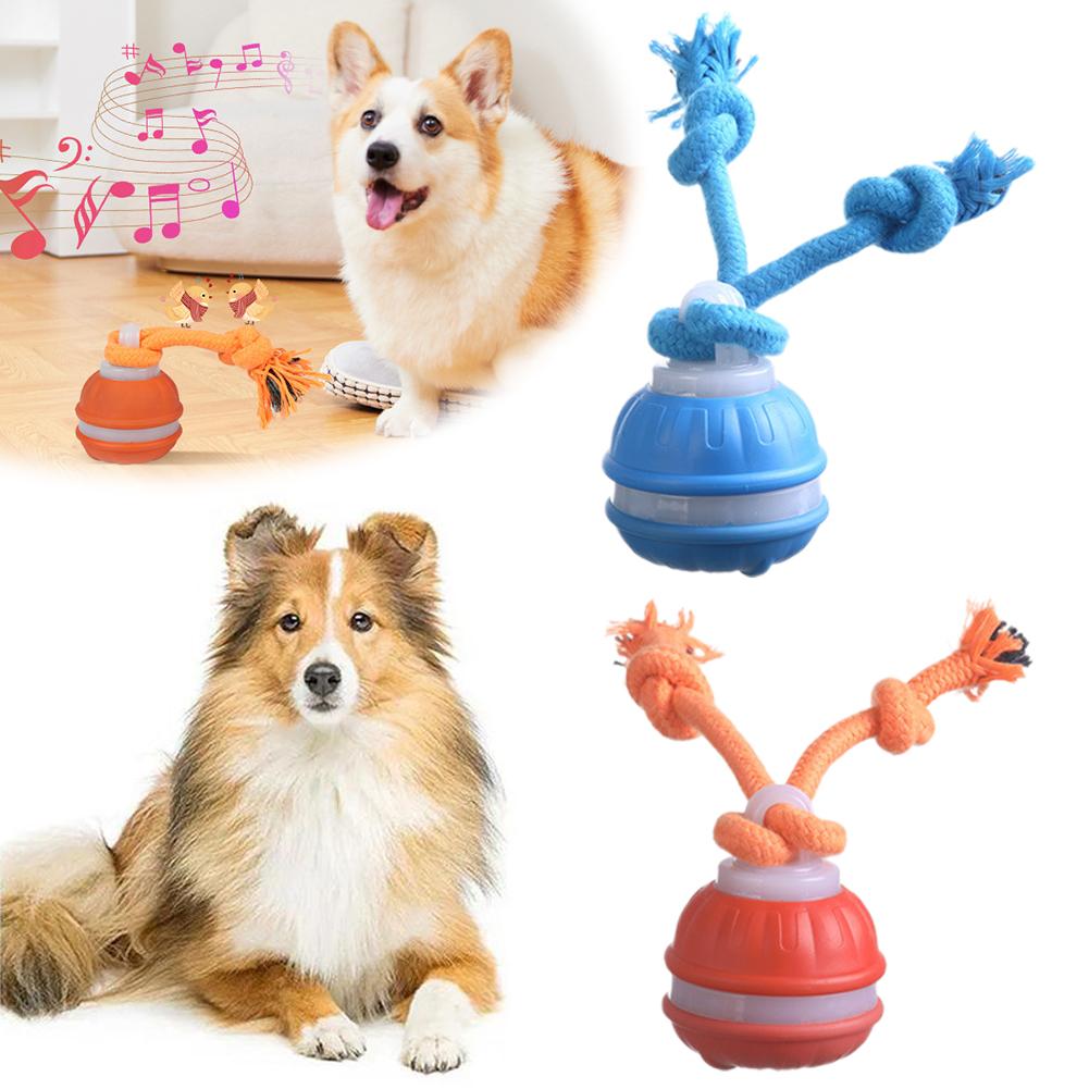 Interactive Dog Toys Smart Rolling Ball With Rope Motion Activated Automatic Moving Squeaky Dog Training Puppy Chew Toy Balls