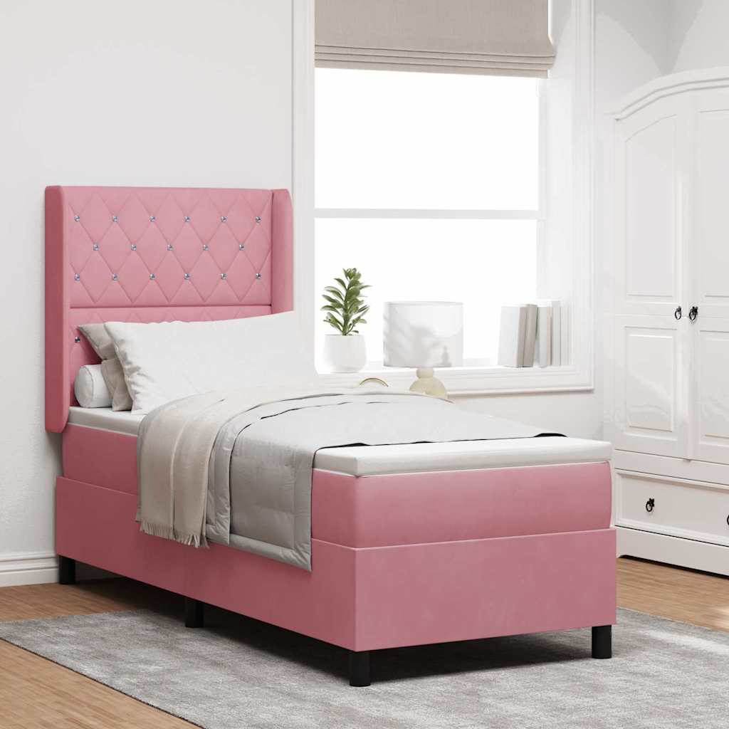 Box Spring Bed with Mattress and Headboard Pink 80 X 200 Cm Velvet