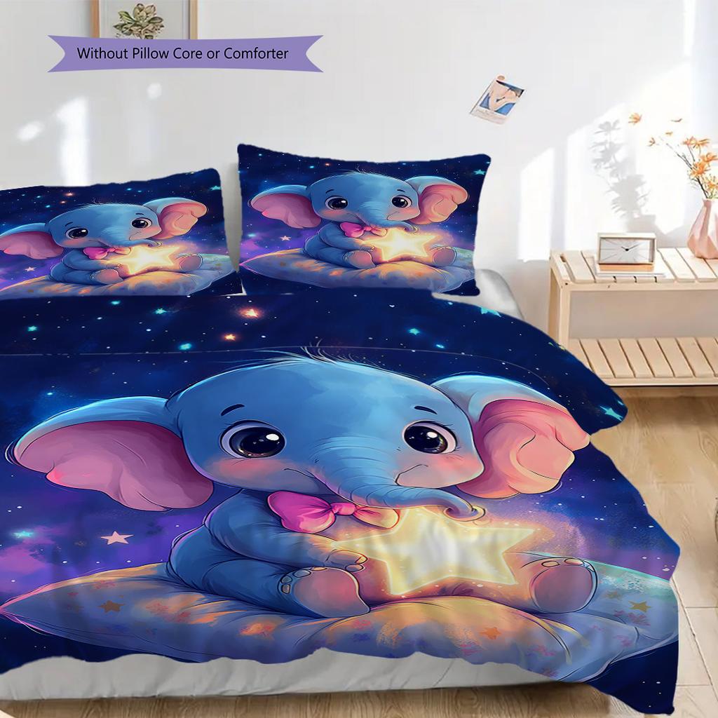 Elephant Pattern Bedding Quilt Set Quilt Cover Pillowcase Home Decoration Birthday Gift (1 * duvet cover + 2 * pillowcase, without core)