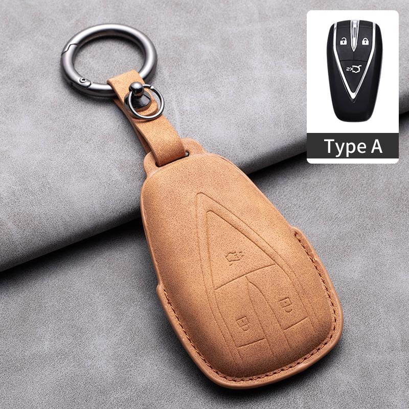 Genuine Leather Auto Smart Key Fob Cover Case Fit For Changan Deepal S7 Sl03 Auto Key Fob Remote Housing 4 Buttons Mount Key Ring