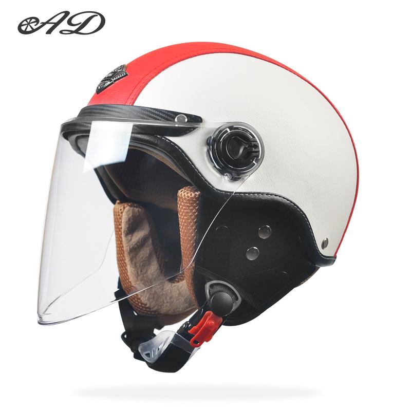 AD Retro Motorcycle Helmets with Harley Visor Leather Helmet for Man Electric Motorbike Vintage Protected Motor Safety Cap