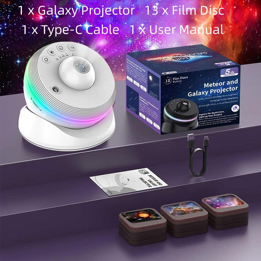 

Планетарий Галактический проектор 13 в 1 Звездный свет Звездный ночник с динамическими метеорами Вращение на 360° Туманность HD Проекция для декора спальни белый